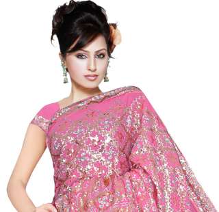 Pink Partywear Heavy Sequin work Sari Saree Bellydance  