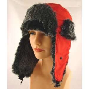    Red Faux Fur Trooper Trapper Bomber Bomber Ski Hat 