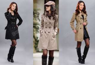 New Fashion Womens Ladies Slim Fit Trench Double Breasted Coat Jacket 