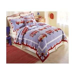  Fire Truck Full / Queen Quilt with 2 Shams Baby