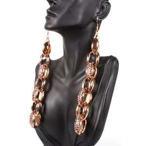 Basketball Wives Rose Gold Links Style 7 Inch Iced Out Drop Earrings 