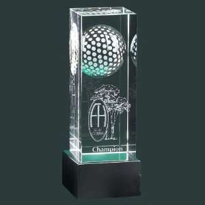 golf tower on wood base   Optical crystal golf tower on piano 