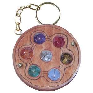 Magic Unique Gemstone and Wooden Amulet Lucky Chakra Flower Keychain