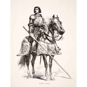   Pierre Terrail Bayard Knight Horse Armor Lance   Original Woodcut