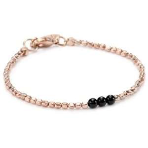   Beaded Tiny Rose Gold Bead Strand Bracelet with 3 Onyx Beads Jewelry