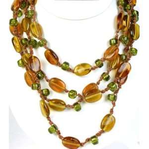   Brown and Green Glass Beaded Necklace   Glass Beads 