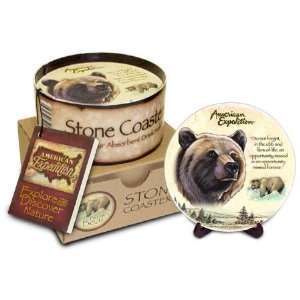 BROWN BEAR Grizzly Kodiac Wildlife Sandstone Thirstystone Coaster Set 