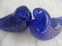 Vtg Pair Murano Art Glass Fratelli Toso Blue/Gold Birds Lovebirds Dove 