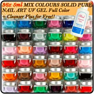 36 X Mix Colors Nail Art Tips Solid Pure UV Builder Gel Kit+Cleanser 
