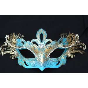  Venetian Sky Blue Mask w/ Gold Metal Laser cut and 