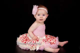   Crochet Tube Top & Cream Pink Hearts Baby Pettiskirt 2PC Set 3 12M
