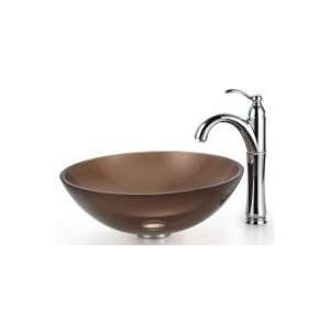   Clear Brown Glass Vessel Sink and Riviera Faucet C GV 103 12mm 1005SN