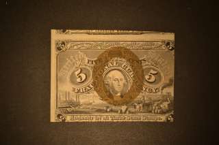 5c Fractional Note Second Issue 1863 1867. Off Center Uncirculated 