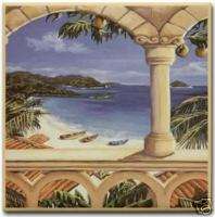 Caribbean Balcony Scene Ceramic Art Tile Sea Beach Sand  
