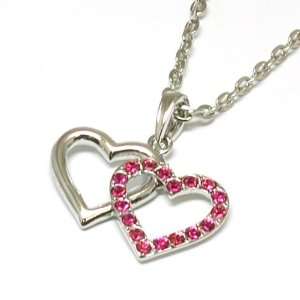    Double Heart Pink Crystal Necklace on 16 Chain By TOC Jewelry