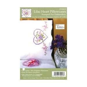  Stamped Pillowcase Pair 20X30 For Embroidery Lilac Heart 