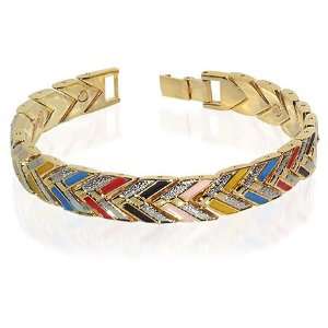    Wide Multicolor Bracelet 8 inch Long with Fold over Clasps Jewelry