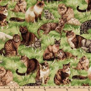  Best of Show II Cats In Grass Green Fabric By The Yard 
