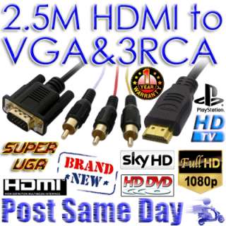 3M Meter HDMI Male to VGA M and 3RCA Audio Video A/V Cable Lead For TV 