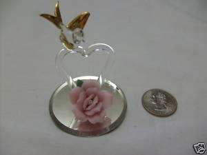 Glass Baron Heart w/ Bird & Porcelain Rose   NEW  