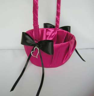 Fuchsia Black Flower Girl Basket Ring Bearer Pillow  