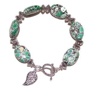  Green (dyed) Magnesite & Tibetan Silver Bracelet 20.2cm Jewelry