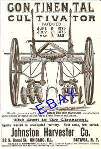 NICE 1892 JOHNSTON CONTINENTAL CULTIVATOR AD BATAVIA NY  