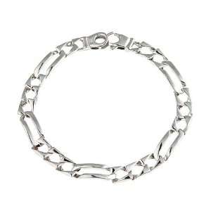 Sterling Silver Mens Handmade Figaro Link Bracelet Rhodium Plated 8