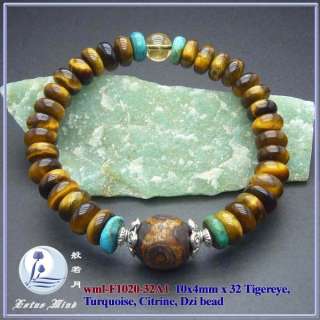 Tigereye Turquoise Citrine Dzi bead Tibetan wristmala  