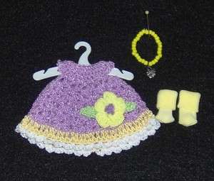 Thread Crochet Dress w/ Socks & Necklace fits Mini Ginny Dolls #1895 