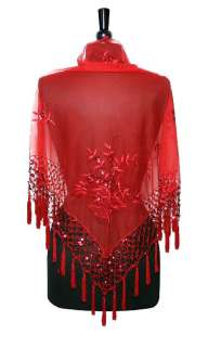 New Hand Made Beaded Embroidered Shawl Scarf Wrap Red  