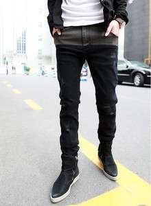   black & gray splice Mens Slim Fit Thickening Jeans KU0001  