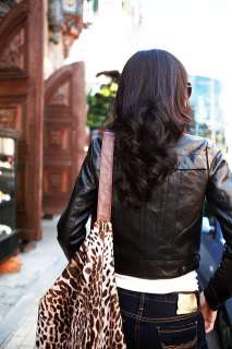New Womens BLACK Leather Lk Coat Bomber Jacket H Size S  