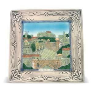  25x25cm Ceramic Plate with Jerusalem and Floral Pattern 