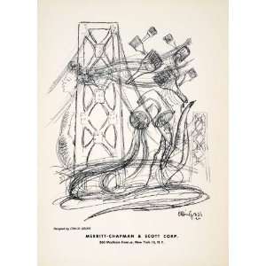  1955 Lithograph Chaim Gross Abstract Art Merritt Chapman 