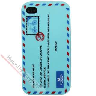 Blue iPhone 4S 4G Stylish Envelope Silicone Case Skin Cover For AT&T 