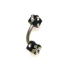  UV Eyebrow with Black Dice/Clear CZ   Sold as a Pair 