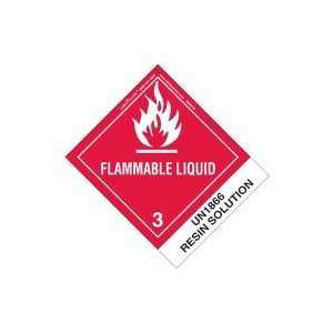   Flammable Liquid Label, UN1866 Resin Solution, Paper