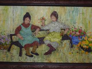 Original Mildred Barrett Oil Painting 2 ladies flowers  