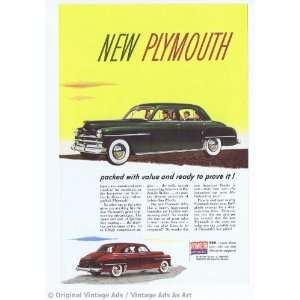  1950 Plymouth 4 Door Sedans Green & Red Vintage Ad 