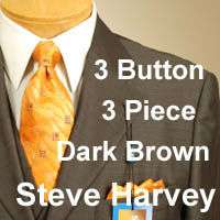 42R Suit STEVE HARVEY Dark Brown Streaked Mens Suits 42 Regular   XH78 