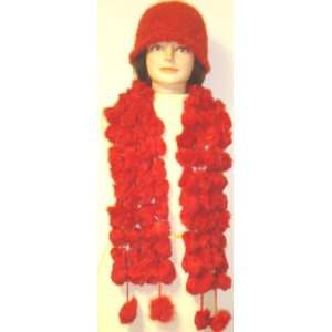   Fur Scarf and Hand Crocheted Red Two Ply Mohair Heavy for Winter Skull