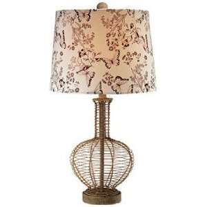  Bronze French Wire Vase Butterfly Shade Table Lamp