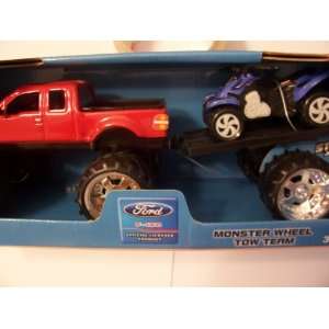   150 Monster Wheel Tow Team (Red Truck, Blue 4 Wheeler) Toys & Games