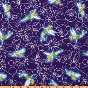  44 Wide Disney Tinker Bell Circles Blue Fabric By The 