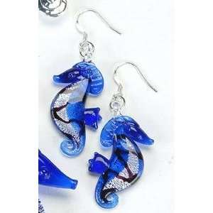  Sapphire Blue Seahorse Precious Gemstone Style Earrings 