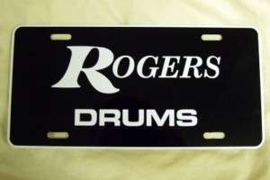 Vintage Rogers Drums Text Logo License Plate   Black  