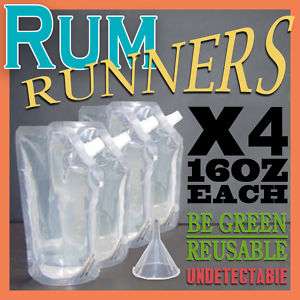 Rum Runner Plastic Drink Flask x4   16oz  Concealable   