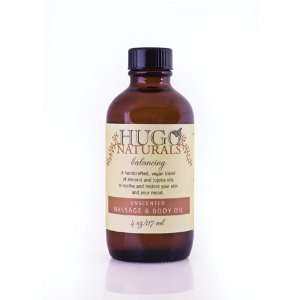 Hugo Naturals Massage & Body Oil, Unscented , 4 Ounce Bottle (Pack of 