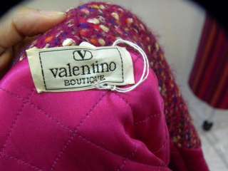 VALENTINO fuchsia pink tweed/stripe skirt suit 8/4 6  